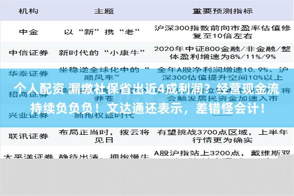 个人配资 漏缴社保省出近4成利润？经营现金流持续负负负！文达通还表示，差错怪会计！